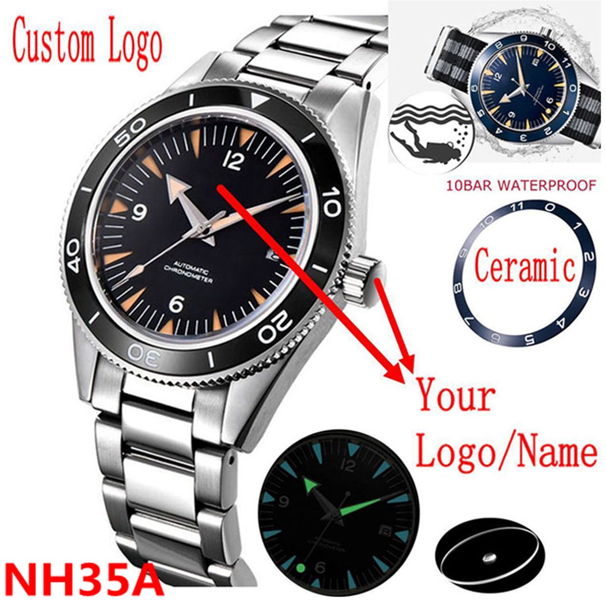 Mens Mechanical Watch - Logo personnalisé NH35 mouvement montre 10
