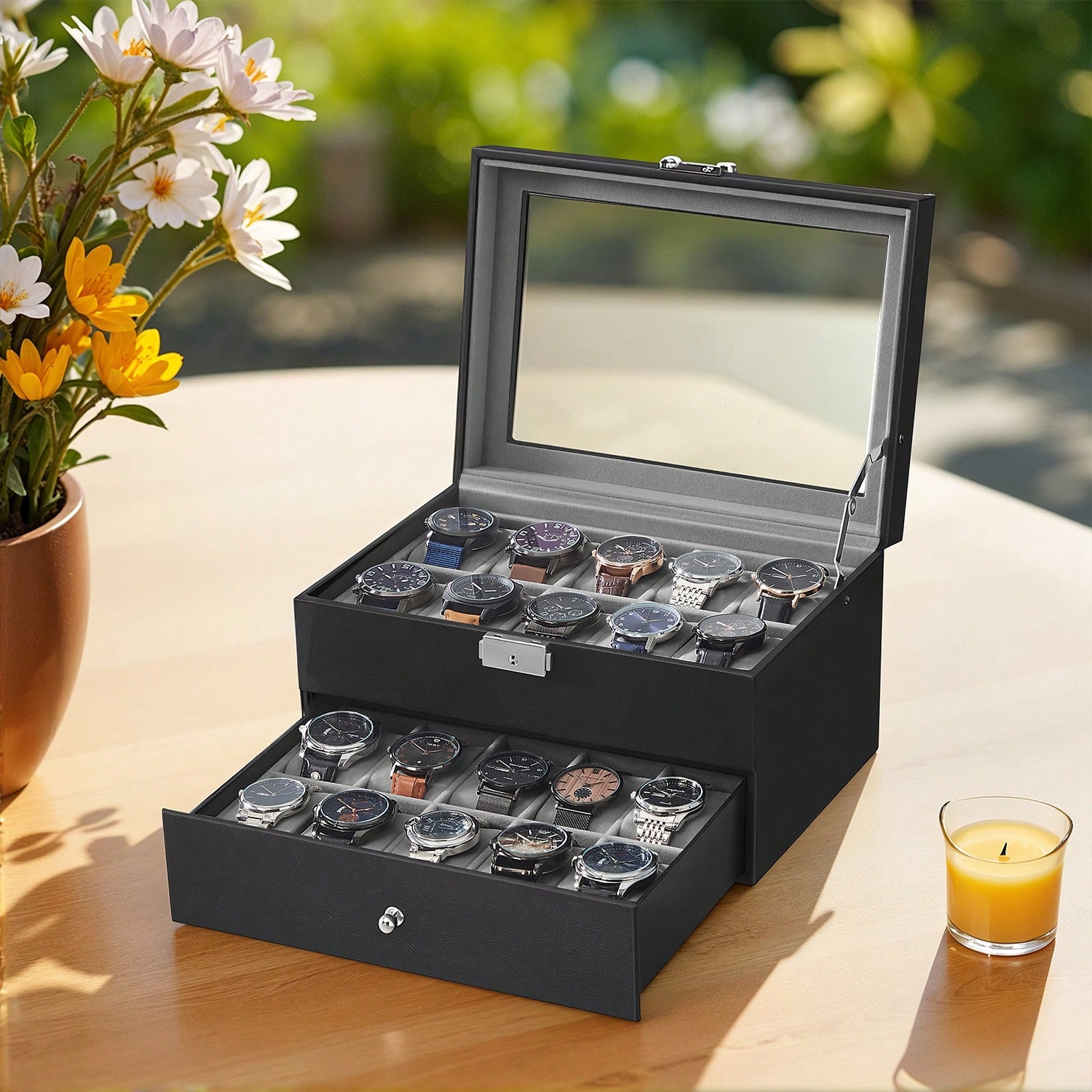 Jewelry Box Organizer Watches - Boîte à montres 20 emplacements avec