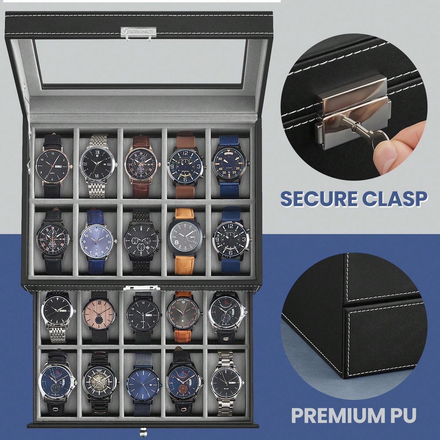 Boîte à montres 20 emplacement - Jewelry Box Organizer Watches avis et prix